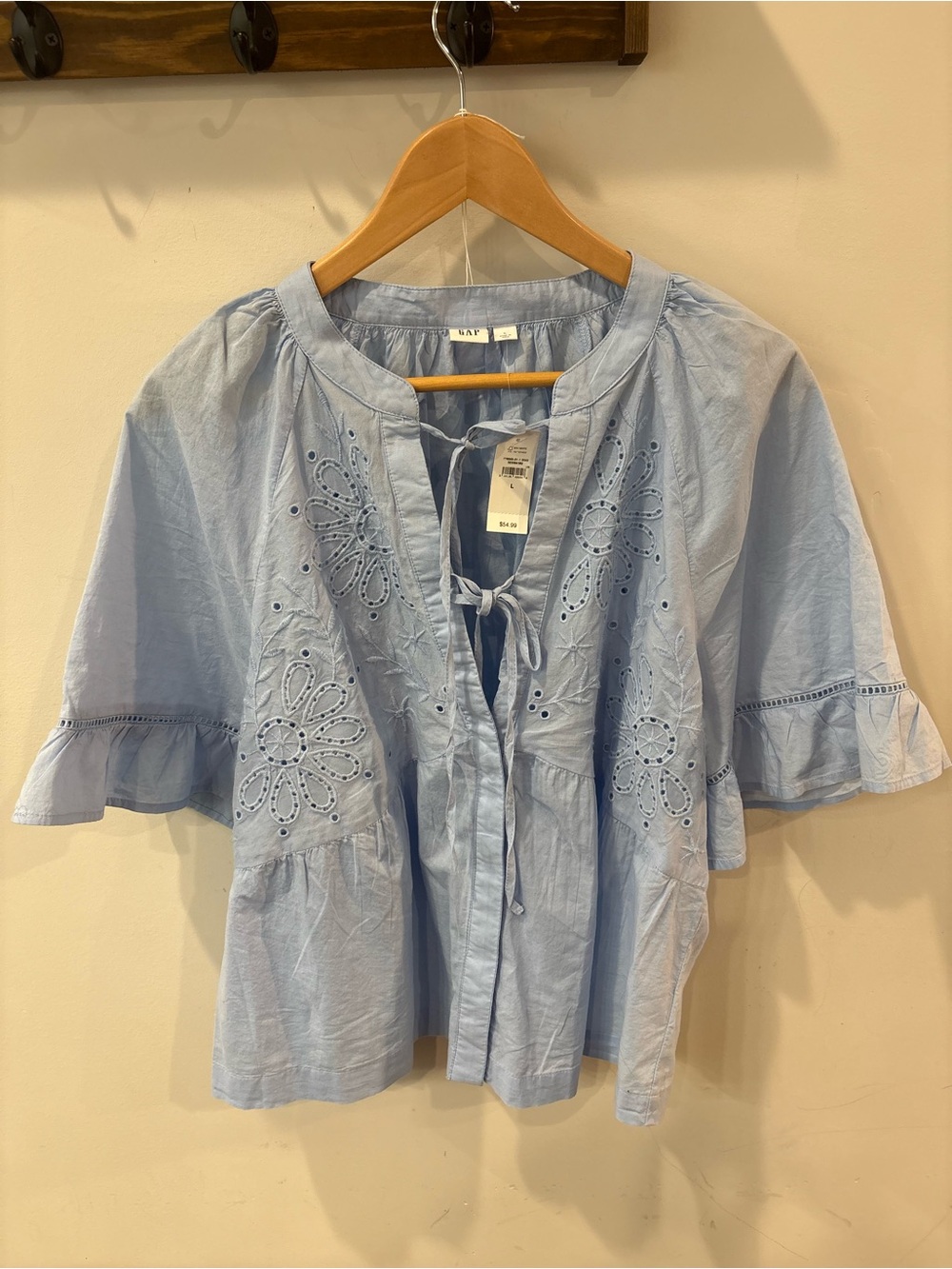 *New with tags Blue Embroidered Tie-Front Women's Top